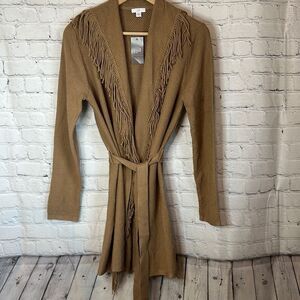 J. Jill Women’s Camel Brown Cardigan with Fringe size Medium New with tags